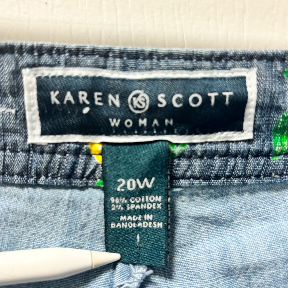Karen Scott Lemon Print Chambray Skort Size 20W Summer Cottagecore - Picture 4 of 5